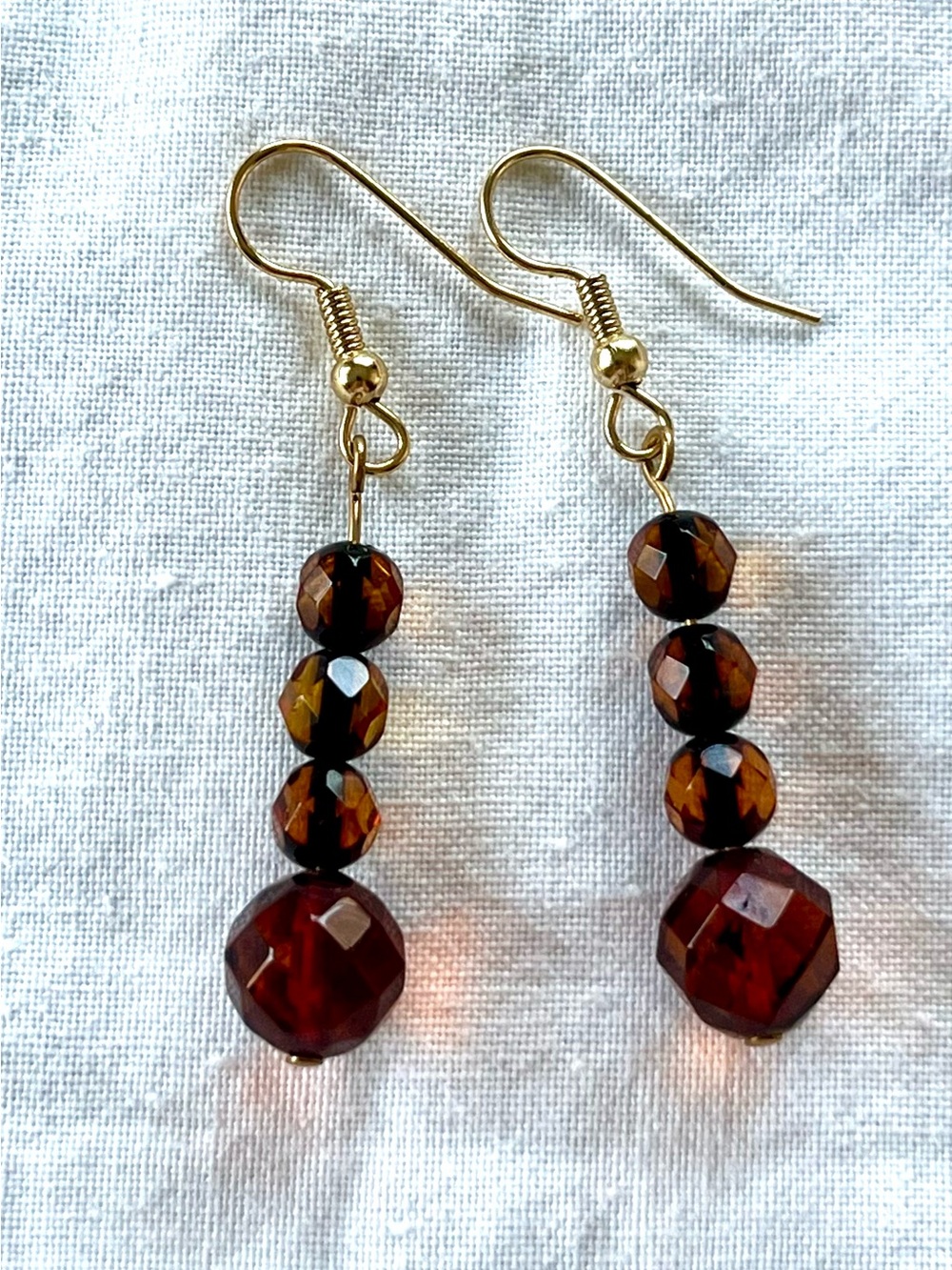 Baltic Amber Gold Hook MultiFaceted Bead Drop Earrings